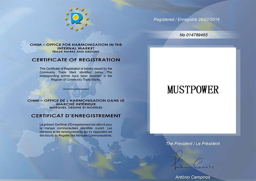 MUSTPOWER欧盟注册品牌